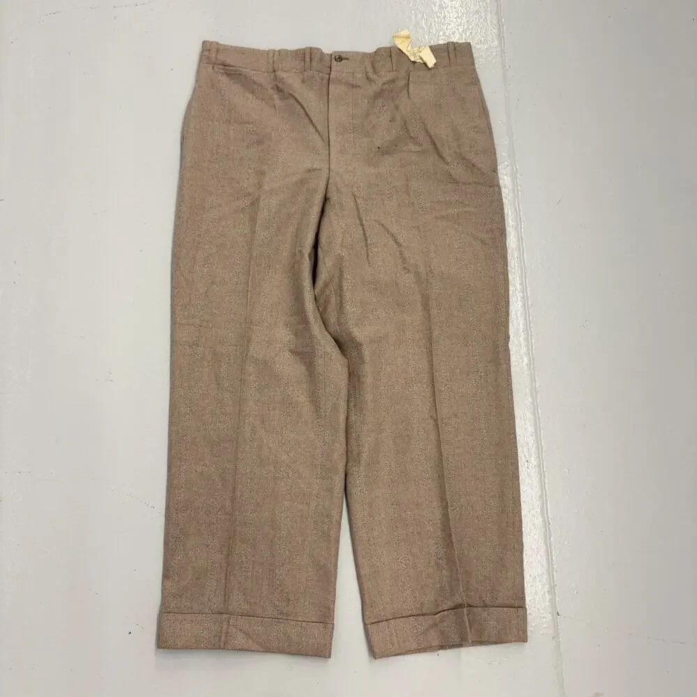 NOS Vintage 50s Tan Fleck Wool Wide Leg Trousers 36x27